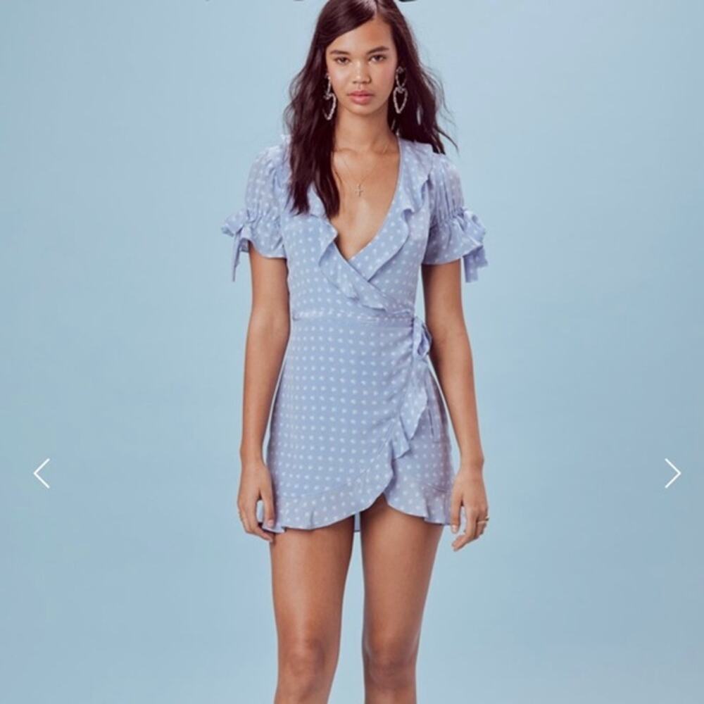 For Love & Lemons Sweetheart Wrap Mini Dress Periwinkle